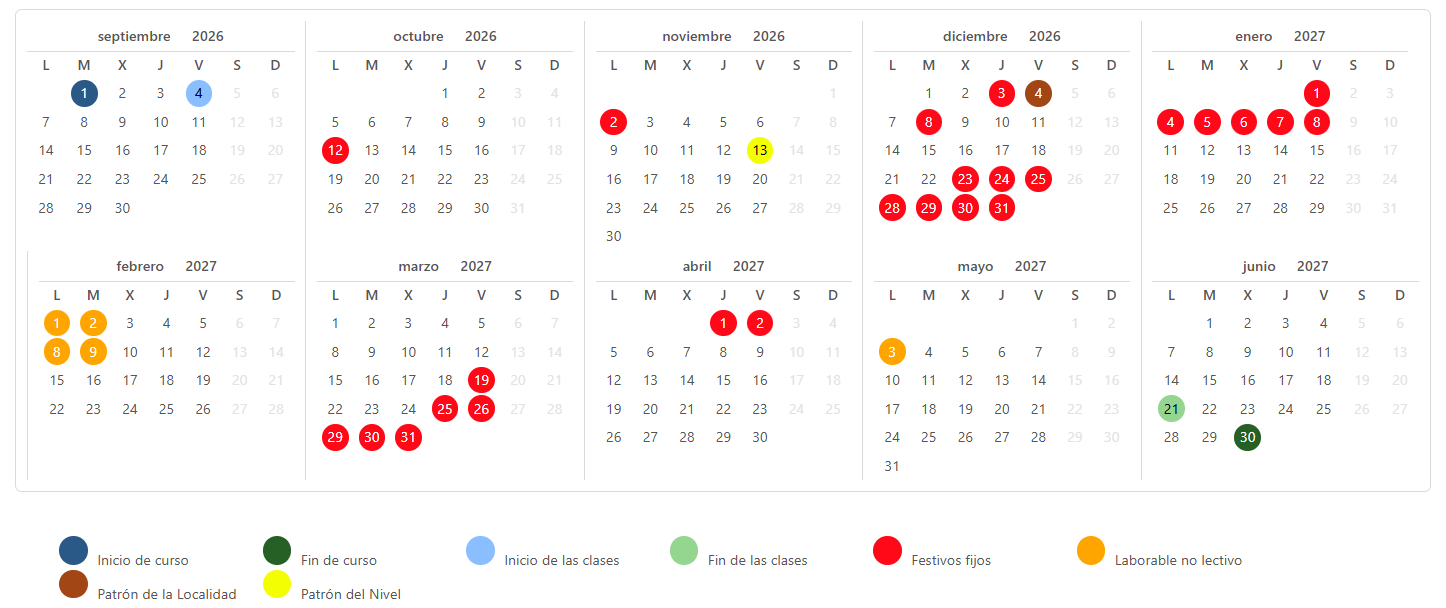 Calendario escolar 2026-2027